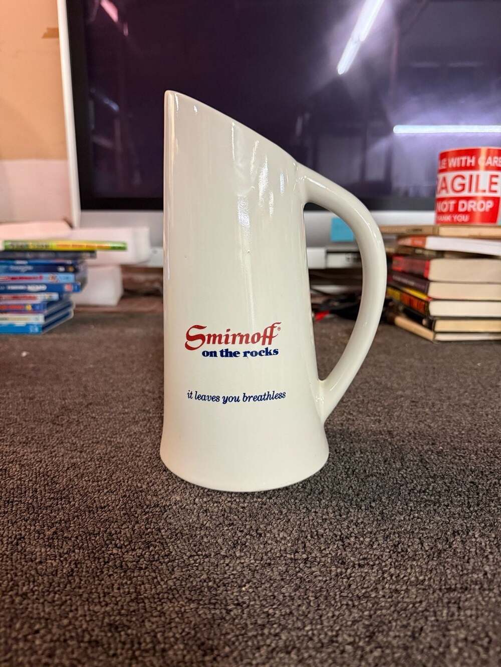 Vintage Smirnoff On The Rocks It Leaves You Breathless White Ceramic Bar Pitcher